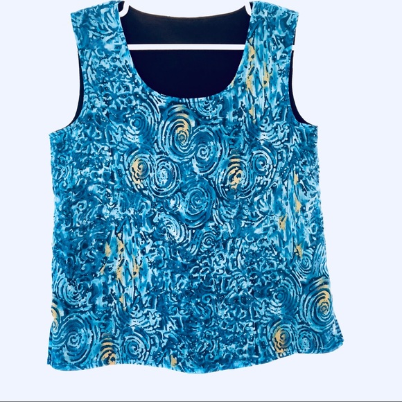 Dressy, Drapey,  Blu+Gold Art-Print Tank - Size M. - Picture 5 of 8